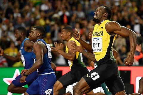 Usain Bolt of Jamaica in action during the final of the men's 100m