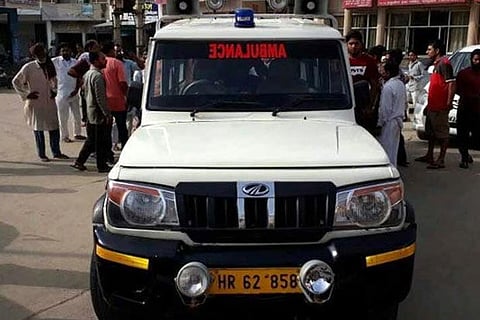 The ambulance allegedly hit by BJP Councillor Darshan Nagpal's car.