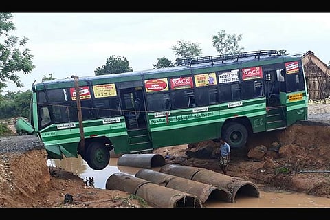 TNSTC bus that collapsed on a bridge