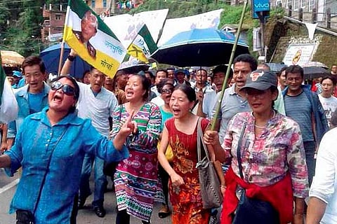 GJM supporters holding a rally for separate Gorkhaland in Darjeeling