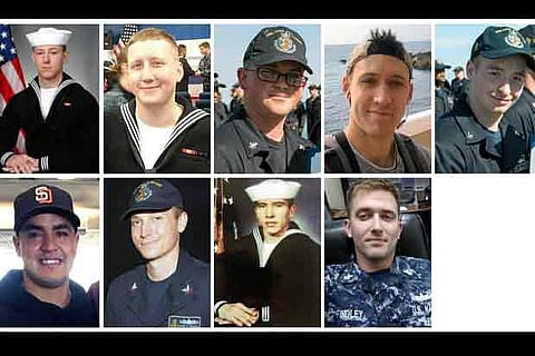 Photo shows sailors stationed aboard the USS John S. McCain when it collided with a merchant vessel