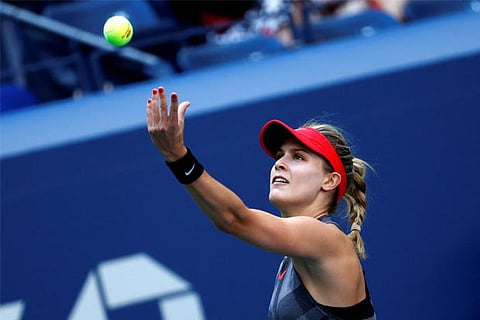 Eugenie Bouchard of Canada in action against Evgeniya Rodina of Russia
