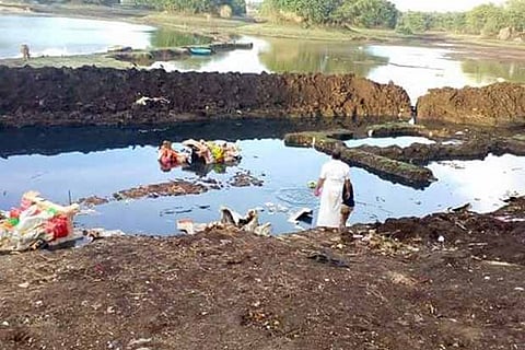 The water that has turned black in a portion of the Mookaneri lake in Salem city
