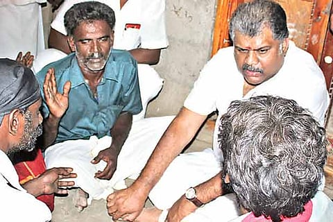 TMC president GK Vasan consoling the family of Anitha at her residence in Kuzhumur