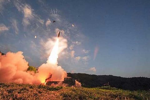 South Korean troops fire Hyunmoo Missile into the waters of the East Sea at a military exercise