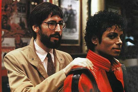 Director John Landis and Michael Jackson on the sets of the hit music video Thriller