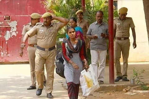 Emerging from the jail, a beaming Valarmathi was given a rousing welcome by her family