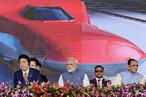 PM Modi and PM Shinzo Abe at Ground Breaking ceremony of Mumbai-Ahmedabad High Speed Rail Project