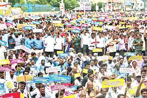 File photo of Members belonging to JACTO-GEO staging a protest