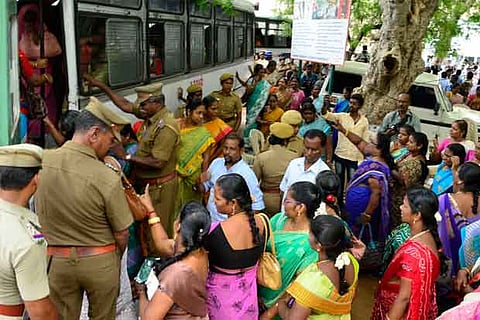 Women protesters being rounded up by police at Madurai on Thursday