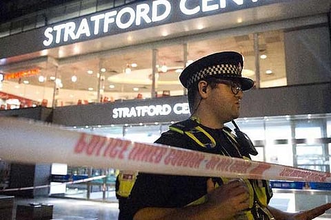 Emergency services at Stratford Centre in London following a suspected noxious substance attack