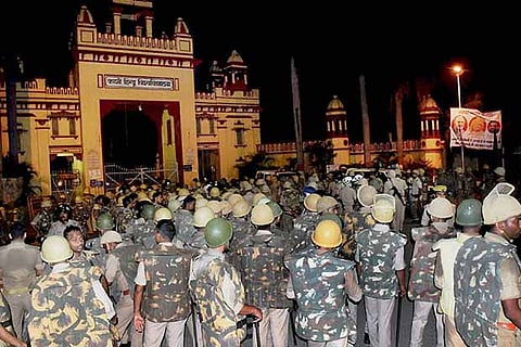 Heavy police personnel deployed at BHU where students were holding a protest in Varanasi