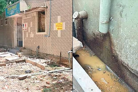 File photo of (L)Poorly maintained toilets at Stanley Hospital, (R)Open drain at Royapettah hospital