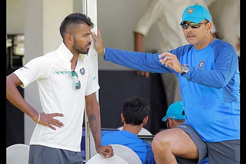 Hardik Pandya and India's chief coach Ravi Shastri.