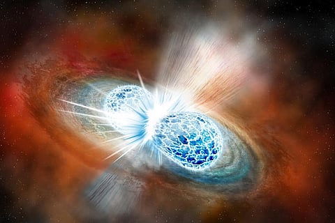 An artist?s rendition of merging neutron stars
