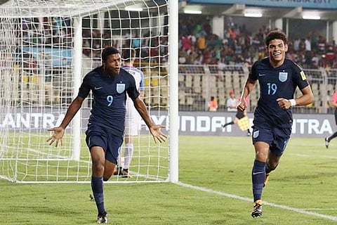 Rhian Brewster celebrates his goal