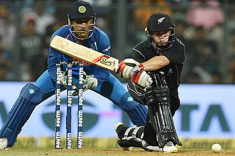 Tom Latham bats during the first ODI cricket match against India
