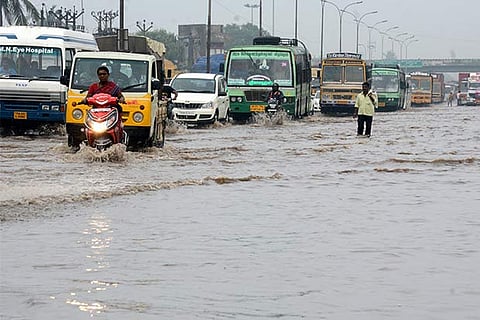 Picture shows a flooded stretch on Ambattur Industrial Estate