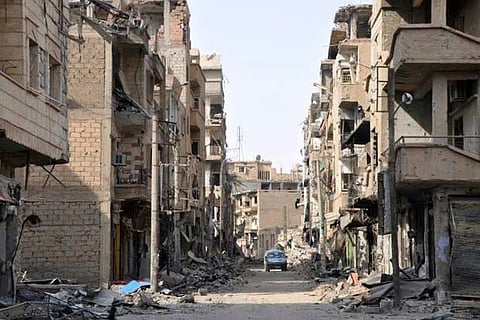 A general view shows damaged buildings in the eastern Syrian city of Deir Ezzor on November 4, 2017