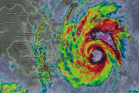 Typhoon Damrey hitting Vietnam and tropical depression hitting lower Thailand