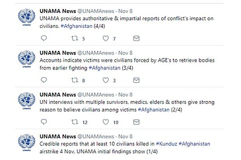 A series of tweets from the official account of the United Nations Assistance Mission in Afghanistan