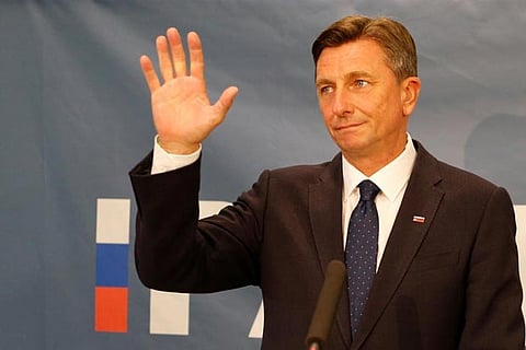 Current President and presidential candidate Borut Pahor reacts after first results of the elections