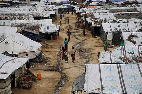 Rohingya refugees in temporary shelters at Kutupalong refugee camp near Cox's Bazar, Bangladesh