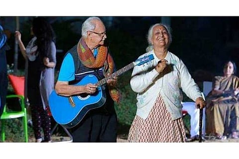 Senior citizens take part in an event with sheer abandon