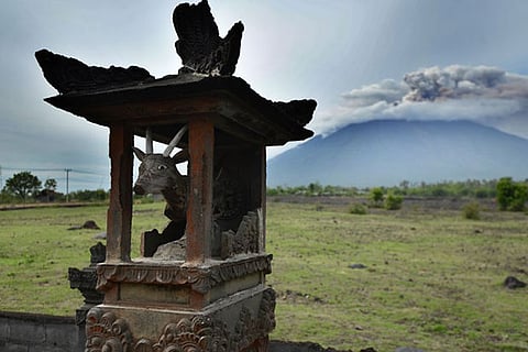 Smoke coming from Mount Agung volcano taken from Kubu in the Karangasem Regency