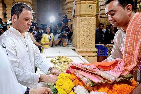 Congress vice President Rahul Gandhi offering prayers at the Somnath Temple in Gujarat