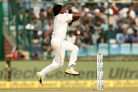 Lakshan Sandakan during day one of the 3rd test match between India and Sri Lanka