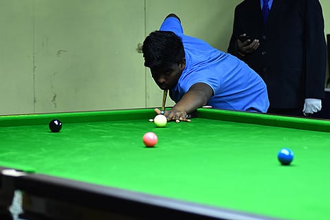 S Shrikrishna in action during the 6 Red Snooker Championship