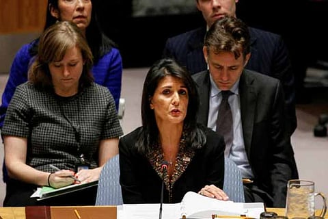 U.S. Ambassador to the United Nations Nikki Haley speaks during the UN Security Council.(Reuters)