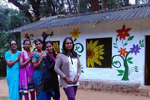 A tribal school repainted by Kalki Subramaniam and members of Sahodari foundation