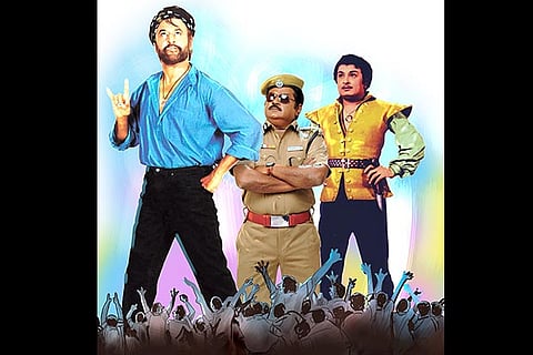 (L to R) Rajinikanth, Vijayakanth and MG Ramachandran