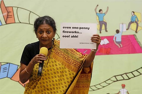 Poet Kala Ramesh reads out a haiku at a recent event