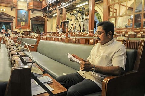 RK Nagar MLA TTV Dinakaran on his first day in the Assembly on Monday