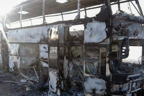 Little remained of the bus that burned in Central Kazakhstan on Thursday.