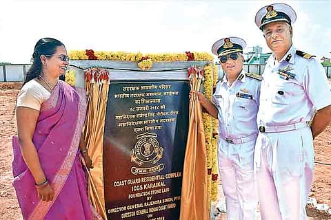 Indian Coast Guard Director General  Rajendra Singh laying the foundation stone for the facility