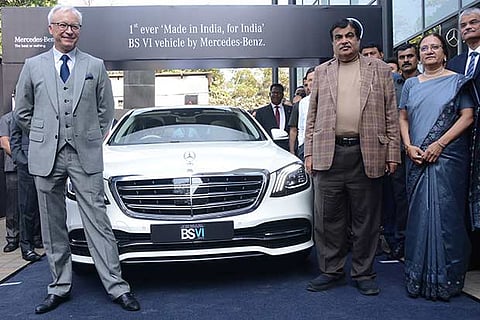 Nitin Gadkari, Road Transport Minister flanked by Roland Folger, MD-CEO, Mercedes-Benz India