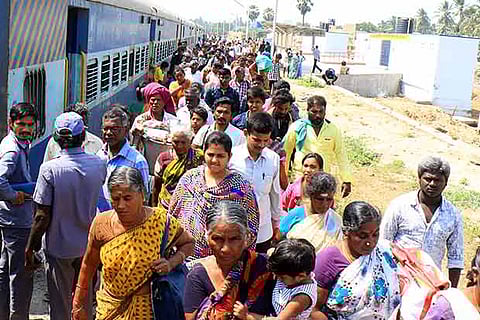 A large number of tourists and public at the Rameswaram railway station