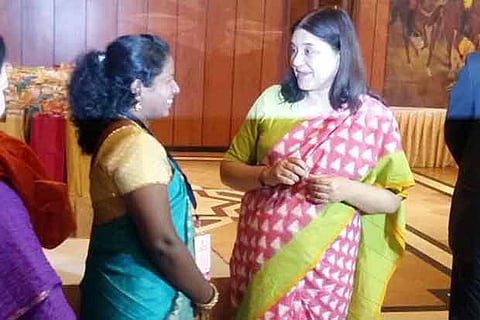 Praveena Solomon with Union Minister Maneka Gandhi at the awards function held recently