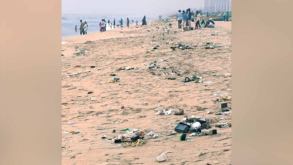 Chennai’s filth washes ashore on Marina Beach