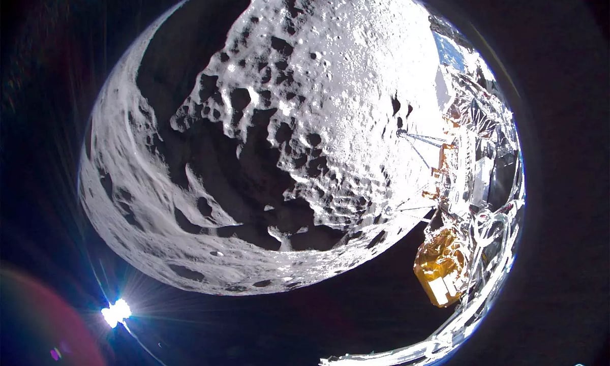 Moon lander Odysseus tipped sideways on lunar surface but 'alive and well'
