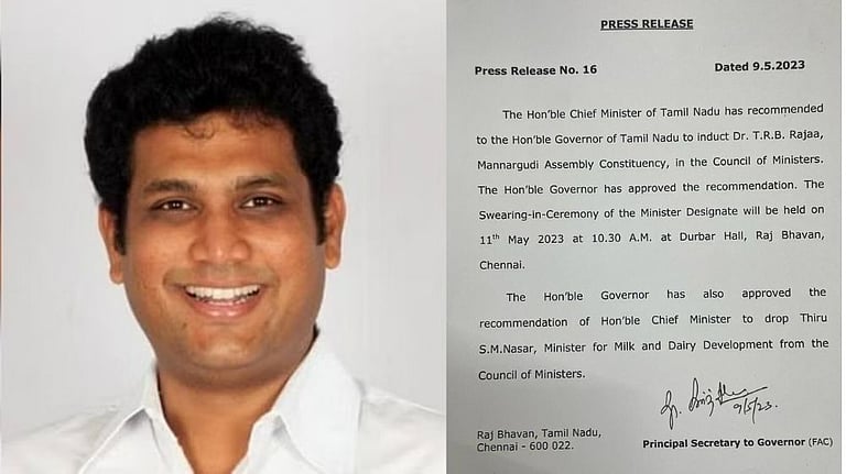 Trb Rajaa TRB Rajaa inducted into TN Cabinet; Diary Minister Nasar shown the door