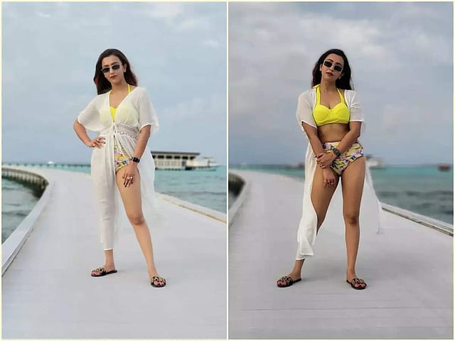 কিন্তু এই লুকটি সবথেকে বেশি সেক্সি বলা যেতে পারে। একটি লেমন ইয়লো রঙের বিকিনি পরেছেন কৌশানি। নেকলাইনটিও চোখে পড়ার মতো। খুবই ভালো মানিয়েছে তাঁকে। প্রিন্টেড লোয়ার পরেছেন তিনি। এর সঙ্গে একটি সাদা রঙের শ্রাগ দিয়ে তিনি স্টাইলিং করেছেন।