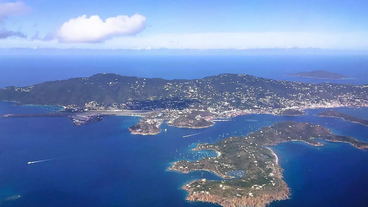 Aerial view of St Thomas in the US Virgin Islands