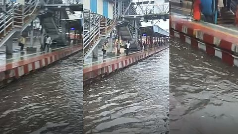 Heavy Rain in Mumbai Leads to Waterlogged Railway Track and Delayed Trains