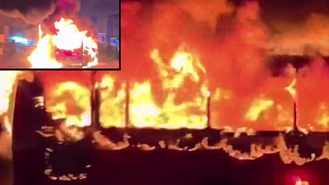 Bus Fire Near Kandivali's Poisar Metro Station; Vehicle Completely Destroyed