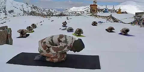 ITBP men practice Yoga at 18,800 feet on India-China border
